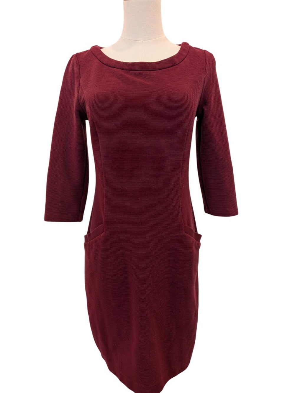 Boden Burgundy Ponte Long-Sleeve Sheath Dress
